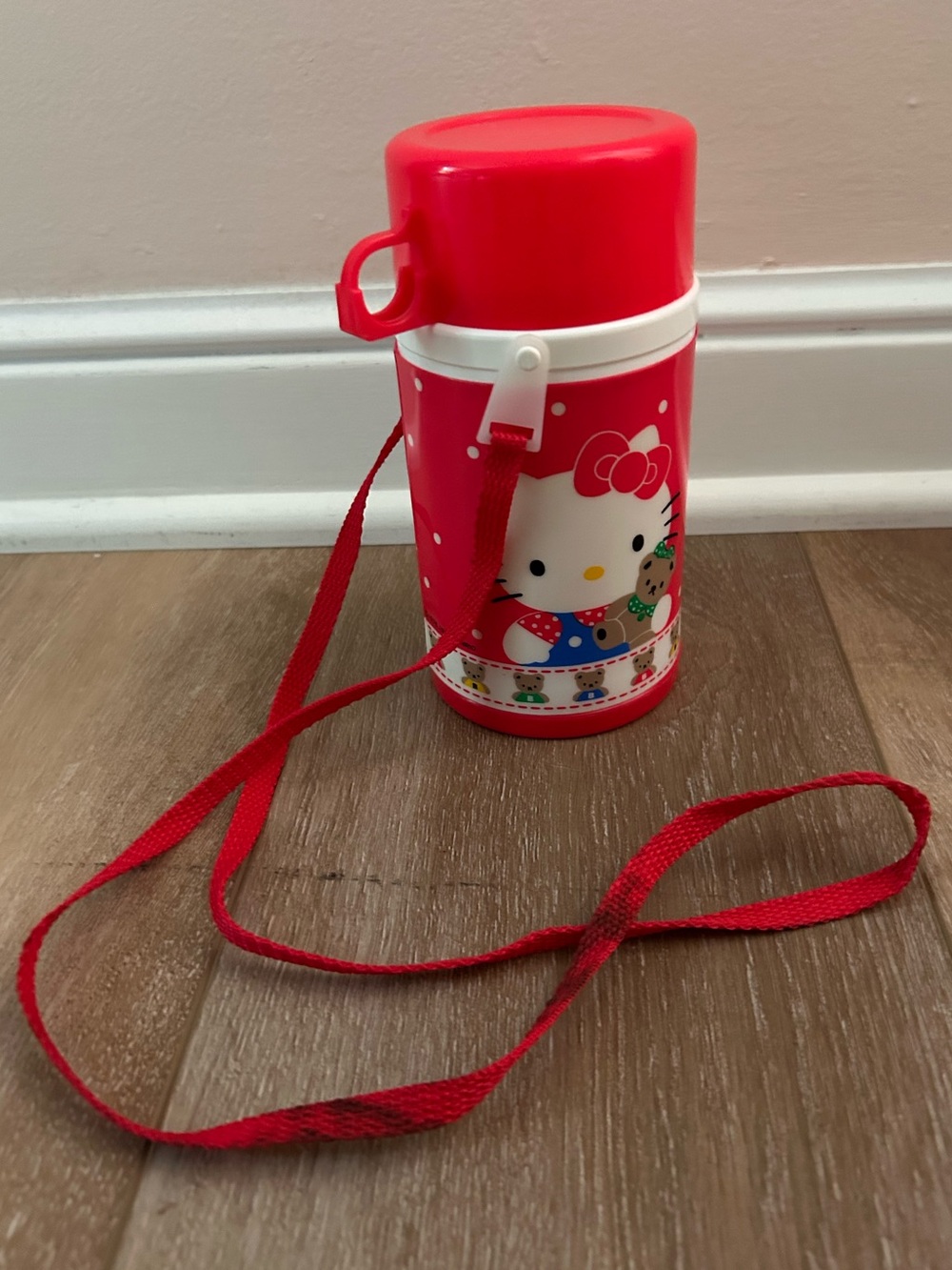 Sanrio Hello Kitty Red and White Carry Thermos with Strap